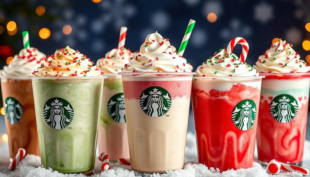 holiday-themed Starbucks frappuccinos